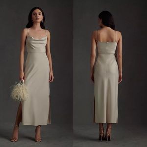 BHLDN Cali Satin Charmeuse Midi Dress Size 2 Champagne